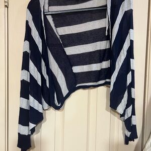 Moth Anthropologie Striped Navy and Gray linen blend Knit Cardigan